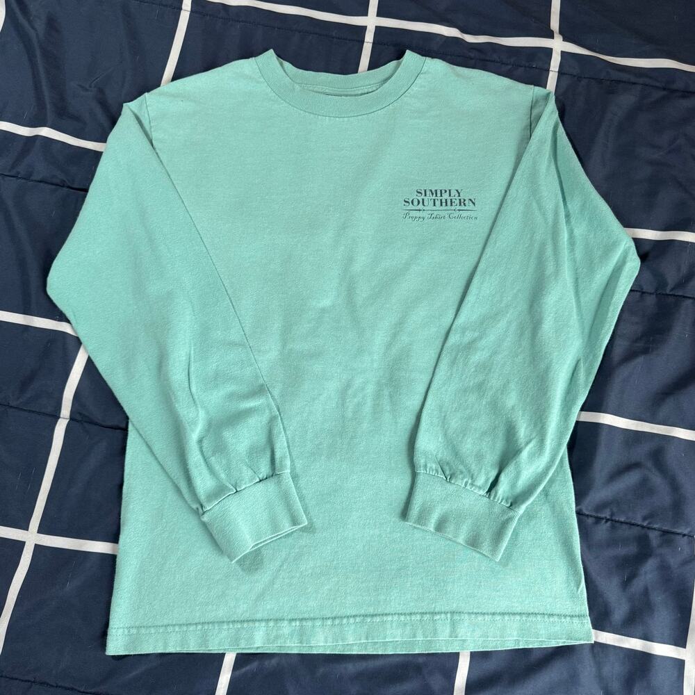 Simply Southern Collection Teal Long Sleeve Fish Graphic Tee Small